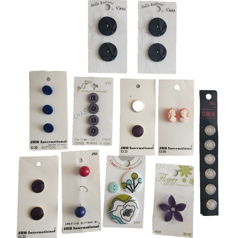 Vintage Buttons 11 Cards Germany Italy Thailand Hong Kong USA Enamel Flower